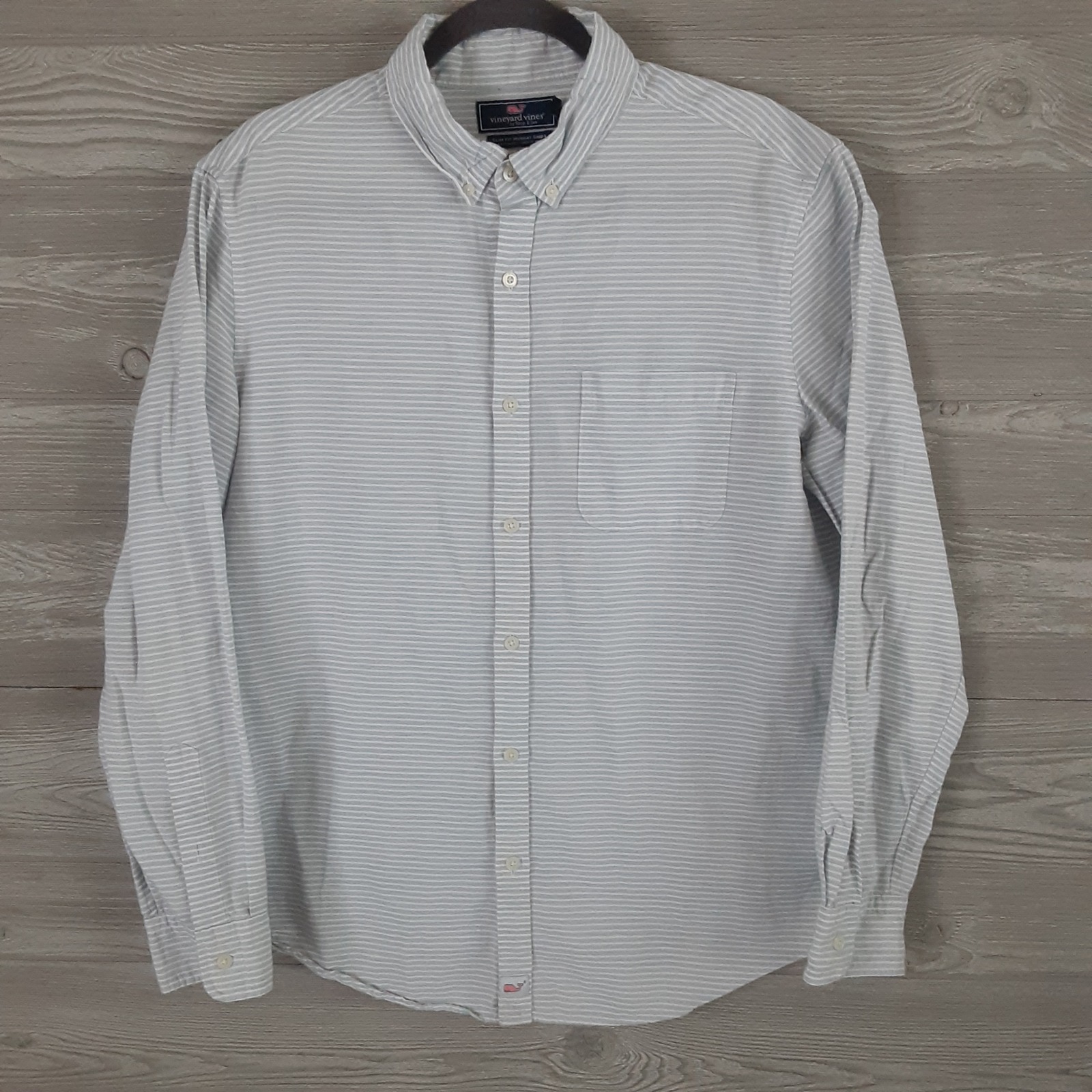 Vineyard Vines Mens Slim Fit Murray Shirt Blue White Stripe Cotton Linen Large